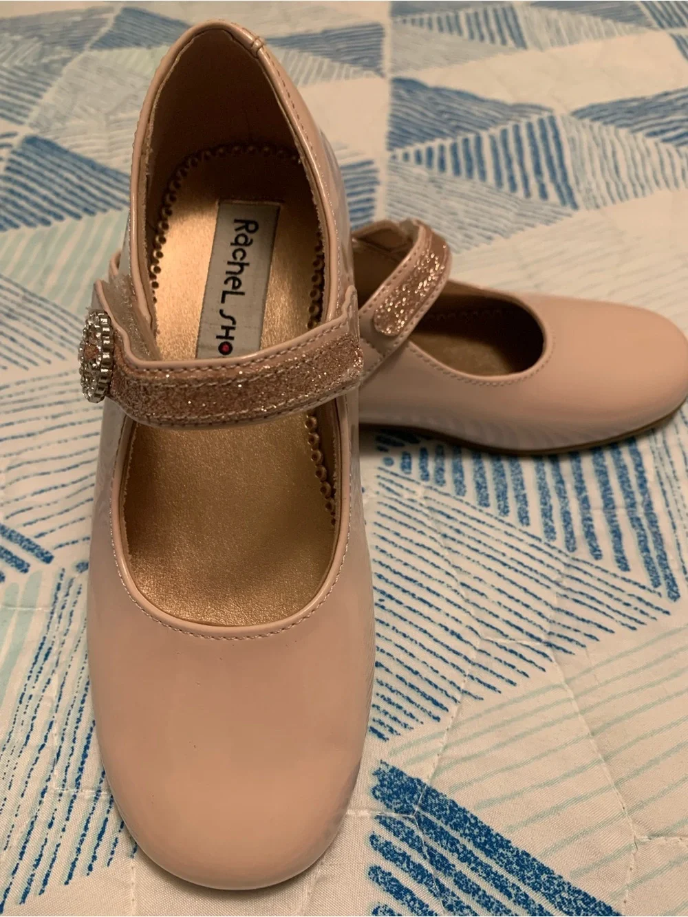 Rachel Pink Patent Mary Jane with Glitter Jewel Strap